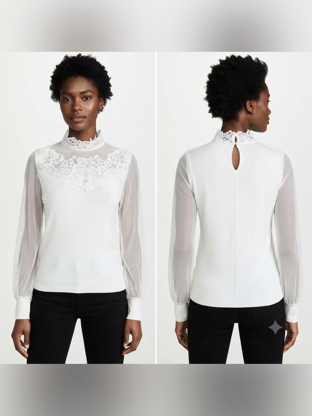 Adiva White Lace Blouse With Sheer Details